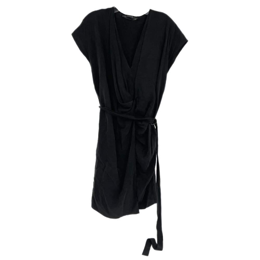 All Saints Black Dee Dee Silk Belted Mini Dress | Size 6